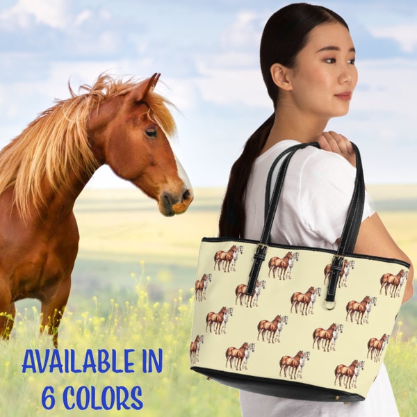 Horse Faux Leather Shoulder Bag Gift for Horse Lover, Horse Purse for Horse Crazy Woman, Horse Mom Purse, Spacious Handbag Practical Gift