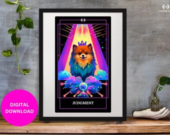 Pommeren oordeel tarotkaart print, hondenliefhebber cadeau (digitale download)