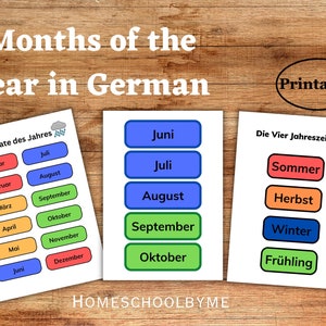 Months of The Year in German | Poster And Cards | Seasons | Wall Decor | Printable Months