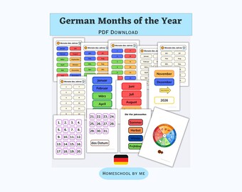 German Months of the Year | Poster, Flashcards, Cards and Wheel | Seasons | Monate des Jahres | Decor