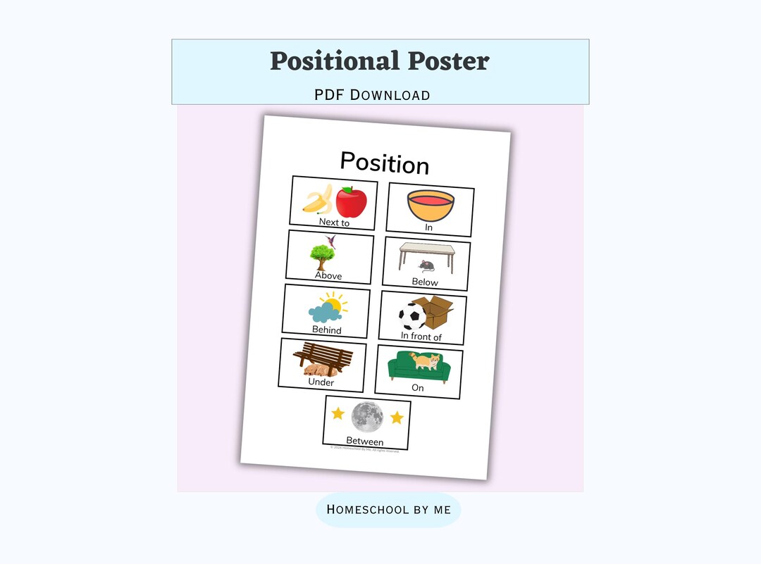 Positional Poster for Kindergarten Kids | Prepositions Chart | Parts of ...