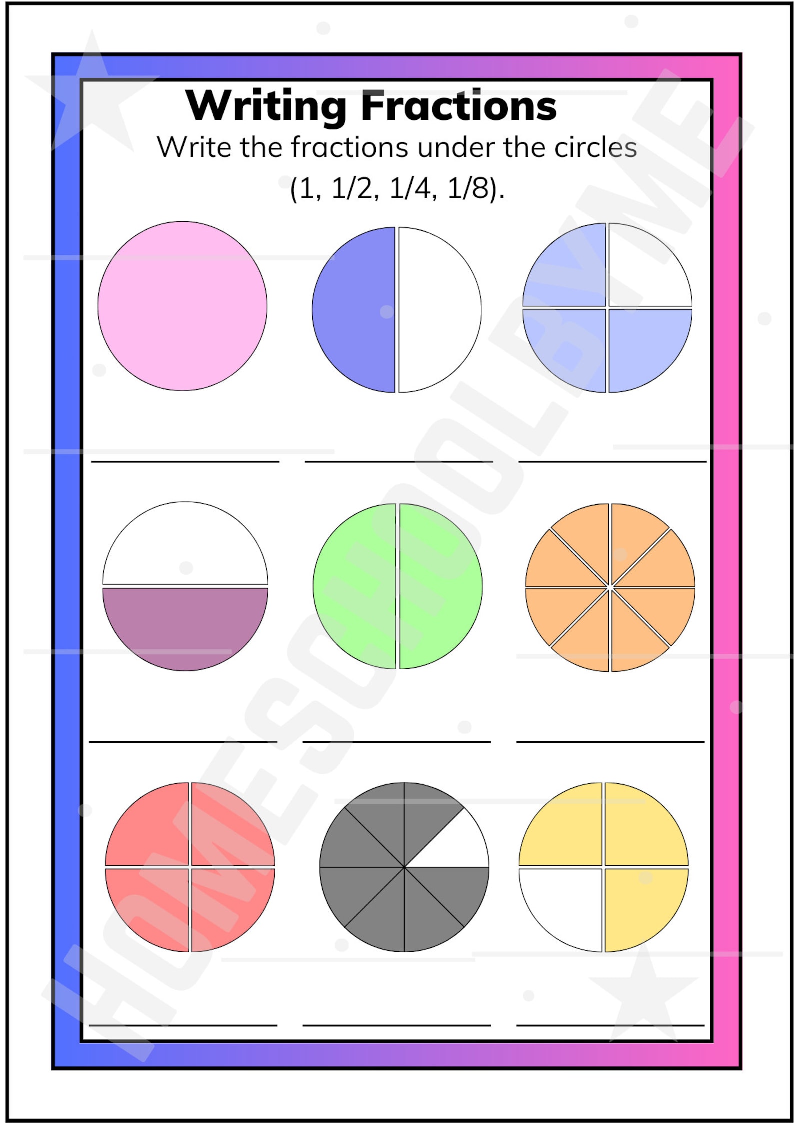 Fractions to Colour In: 1/2, 1/4 and 1/8 | Year 1 and 2 Maths ...
