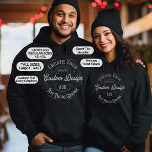 Custom Tall Ladies and Regular Sized Hoodie Sport-Tek Big Tall Plus Sizes Customized Personalized Front Back matching couple 2XLT 3XLT 4XLT