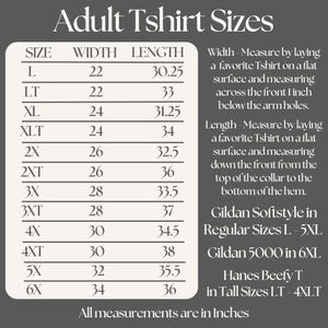 The tshirt size chart for Funny Gift for Husband - a tshirt with text saying "It's not easy being my wife's arm candy" on a Black shirt - image includes a Big sizes 3XL, 4XL, 5XL, and 6XL and Tall sizes LT, XLT, 2XLT, 3XLT, and 4XLT
