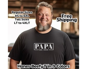 Custom New Papa Est Date 2024 Big and Tall Sizes tshirt XLT 2XLT 3XLT 4XLT Pregnancy Announcement Father's Day Gift Daddy Grandpa Dad Poppa