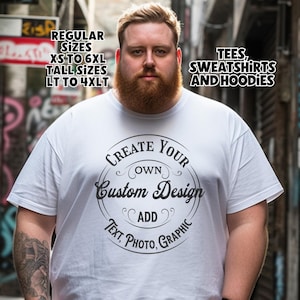 Custom Personalized Tshirt Big and Tall Men Plus Size 4xlt Hoodie Sweatshirt Print Front Customized Personal Gift Add Photo