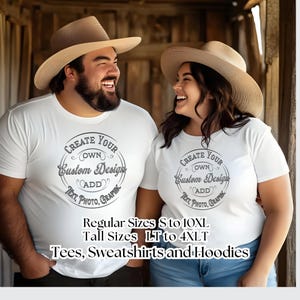 Custom Personalized Tshirt Big and Tall Men Plus Size 4xlt 6XL 7X 8X 9X 10XL Hoodie Sweatshirt Print Front Add Photo Graphic Customized Text