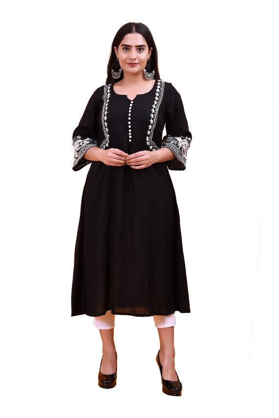 Buy online White Round Neck A-line Kurti from Kurta Kurtis for Women by  Fck-3 for ₹699 at 53% off | 2024 Limeroad.com