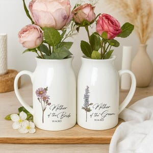 Personalized Wedding Gift For Mother Of The Bride & Groom, Mother&#39;s Day Gift For Mom, Custom Birth Month Flower Vase Gift