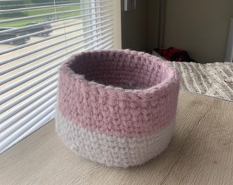 Pink and Gray Yarn Basket: Soft Nursery Storage