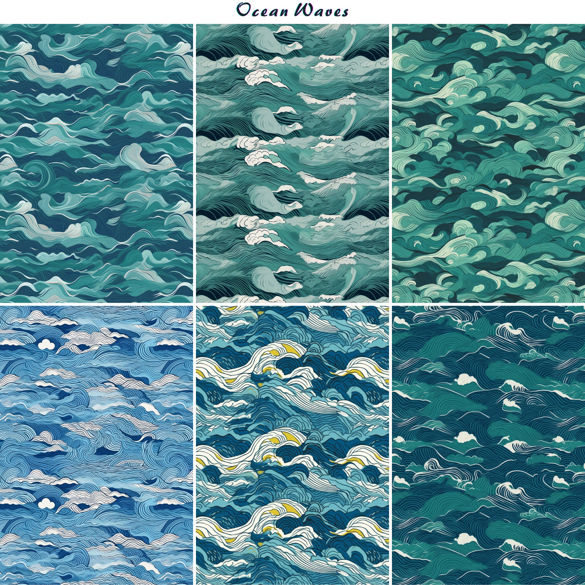 Ocean Waves - Seamless Pattern, Digital Paper, DIY, Background ...