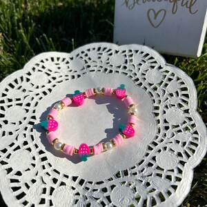 Pink, Clay Bead, Strawberry Bracelet