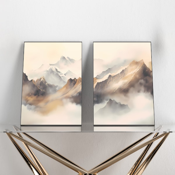 Set of 2 Majestic Mountain View, Serene Scenery, Mountain Range, Digital Wall Art, Digital Download, Wall Art Prints, Scenic View, Landscape