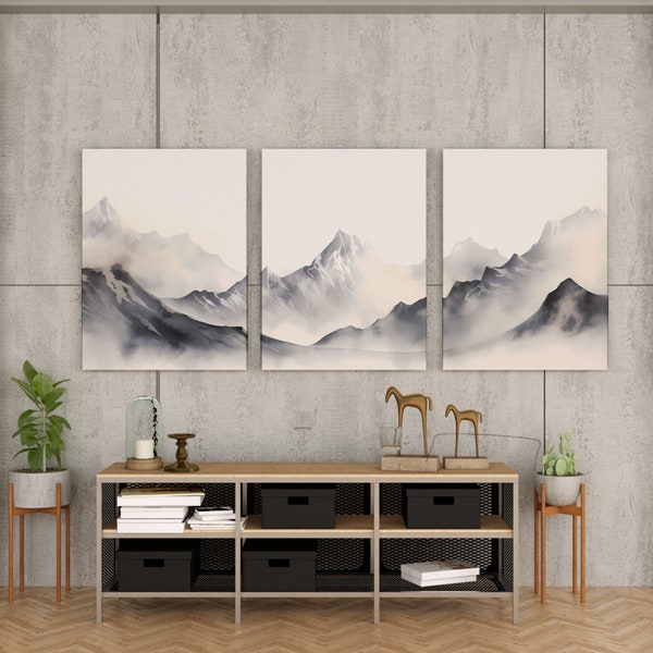 Set of 3 Majestic Mountain View, Serene Scenery, Mountain Range, Digital Wall Art, Digital Download, Wall Art Prints, Scenic View, Landscape