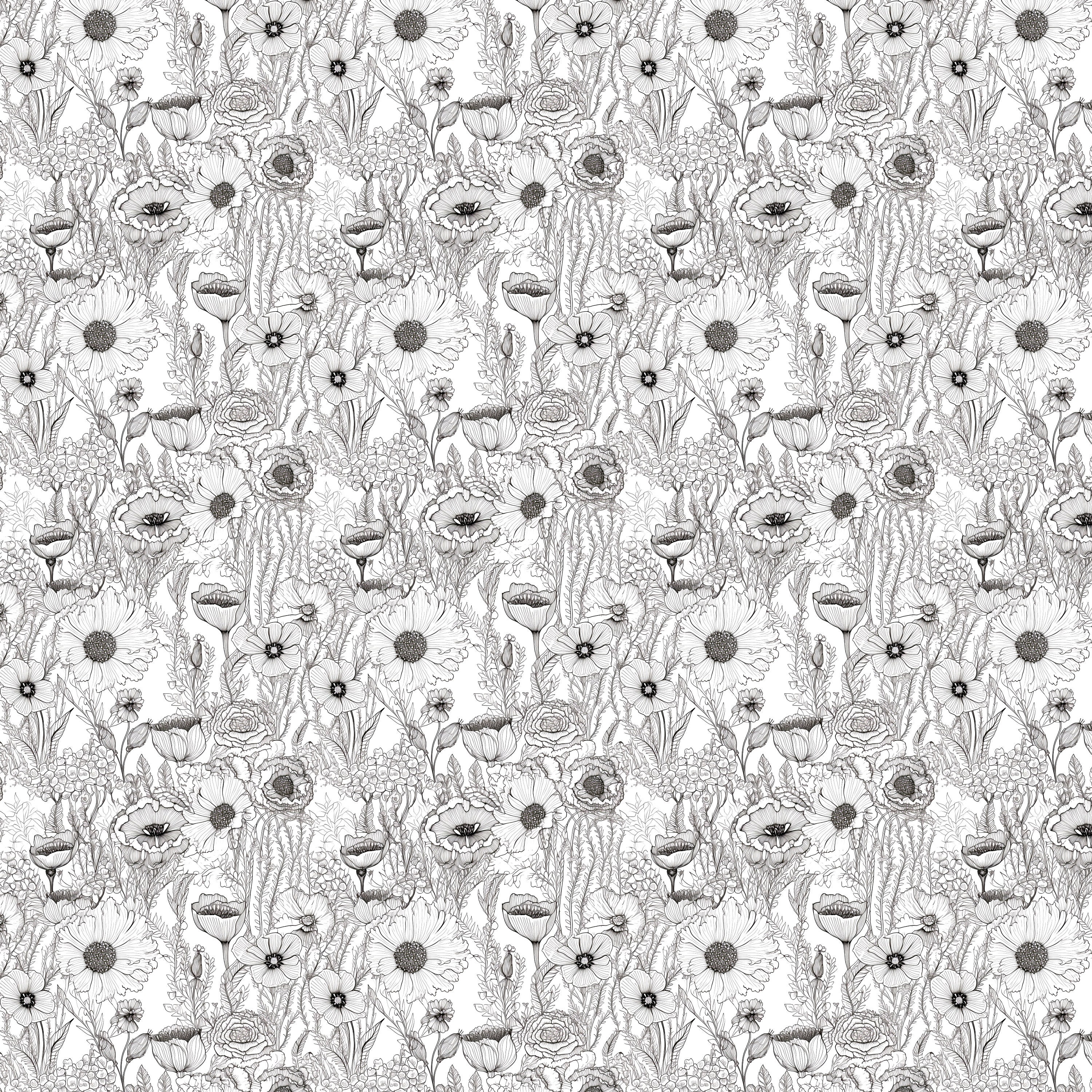Line Art Floral Digital Paper - SEAMLESS - Black and White Line Art ...