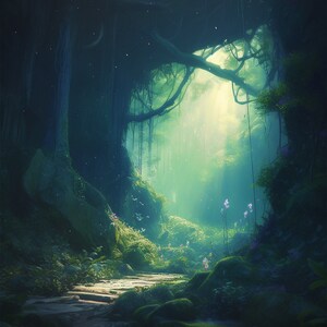 16x20 - Decoración de pared de bosque mágico, Impresión de arte de pared, Descarga digital, Arte IMPRIMIBLE