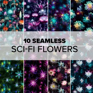 Sci-fi Floral Digital Paper - SEAMLESS - Science fiction flower patterns - 10 Designs - 12x12in - Commercial Use