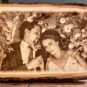 Custom Photo on Wood, Custom Laser Engraved Photo on Wood Bark Edge, Custom Wall Art Decor Gift,  Personalized Portrait from Photo