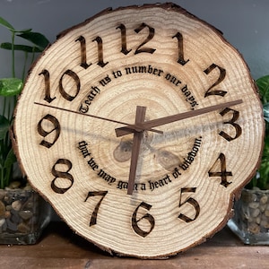 Custom Laser Engraved Wood Slice Clock, Personalized Wall Art