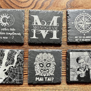 Custom Laser Engraved Slate Coasters