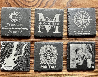 Custom Laser Engraved Slate Coasters