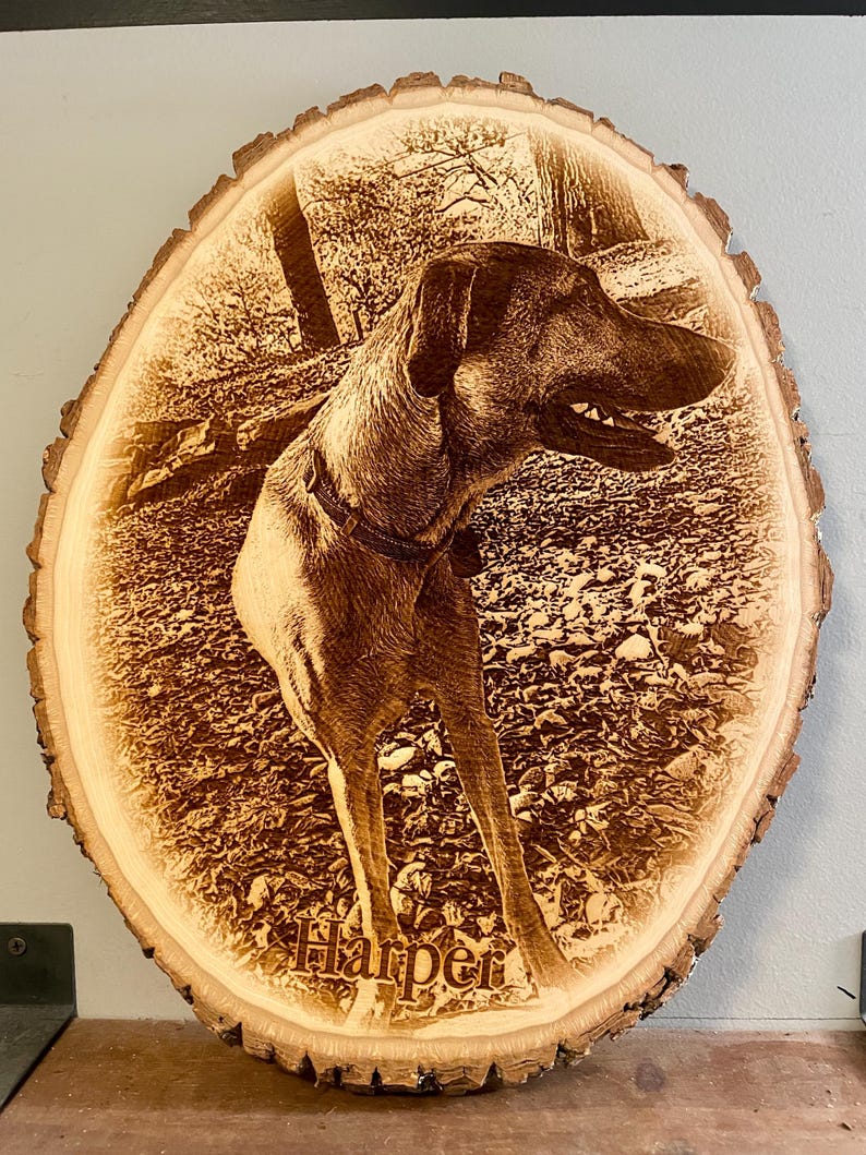 Custom Laser Engraved Photo on Wood Slice — Pet Portrait