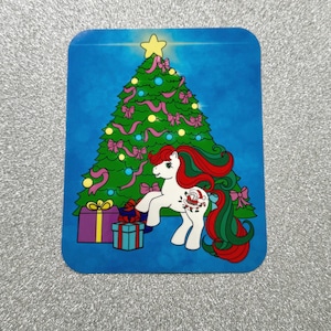 Custom My Little Pony G1 holographic vinyl sticker, waterproof decal, Christmas tree, Merry Treats