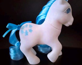 Vintage G1 Mein kleines Pony Lebkuchen: Neu behaart mit hellblauem Nylon Puppenhaar
