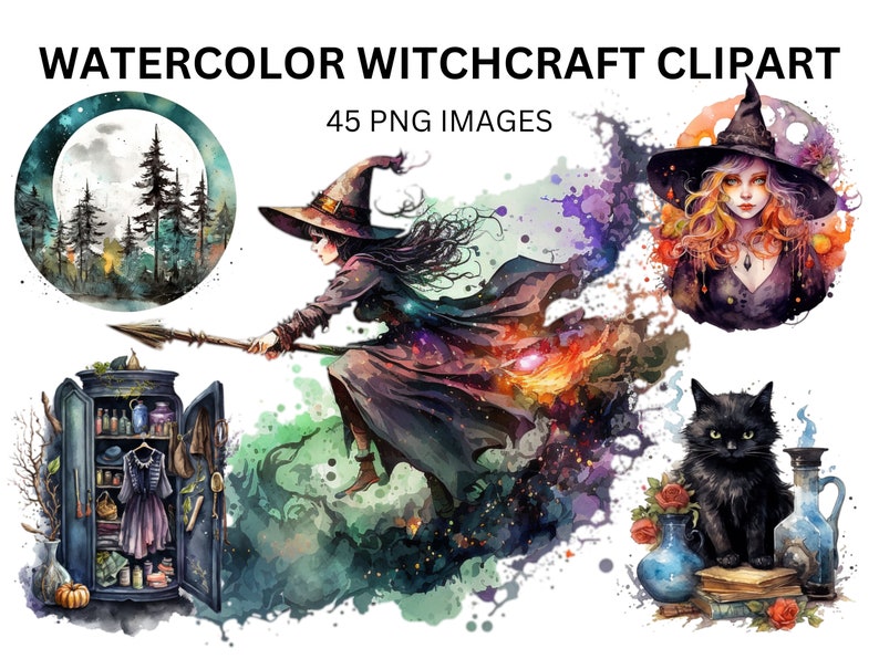 Watercolor Witch Clipart PNG Gothic Witchcraft Clip Art PNG - Etsy