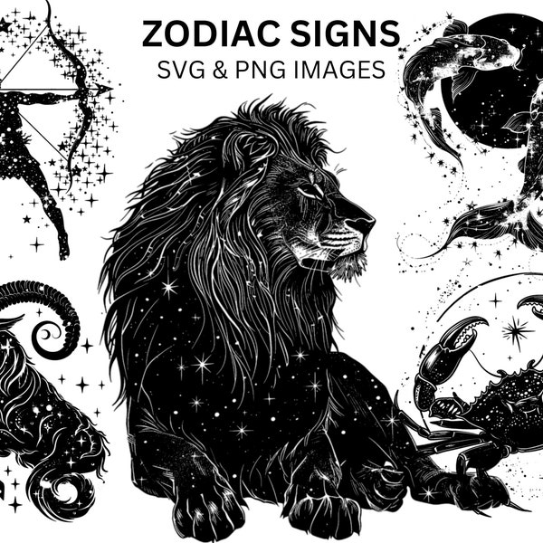 Zodiac Signs SVG Clipart Horoscope SVG and PNG Clip Art Bundle Astrological Elements for Magic & Astrology