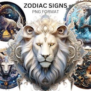 Zodiac Signs Clipart Horoscope PNG Clip Art Bundle Astrological Elements PNG for Magic & Astrology