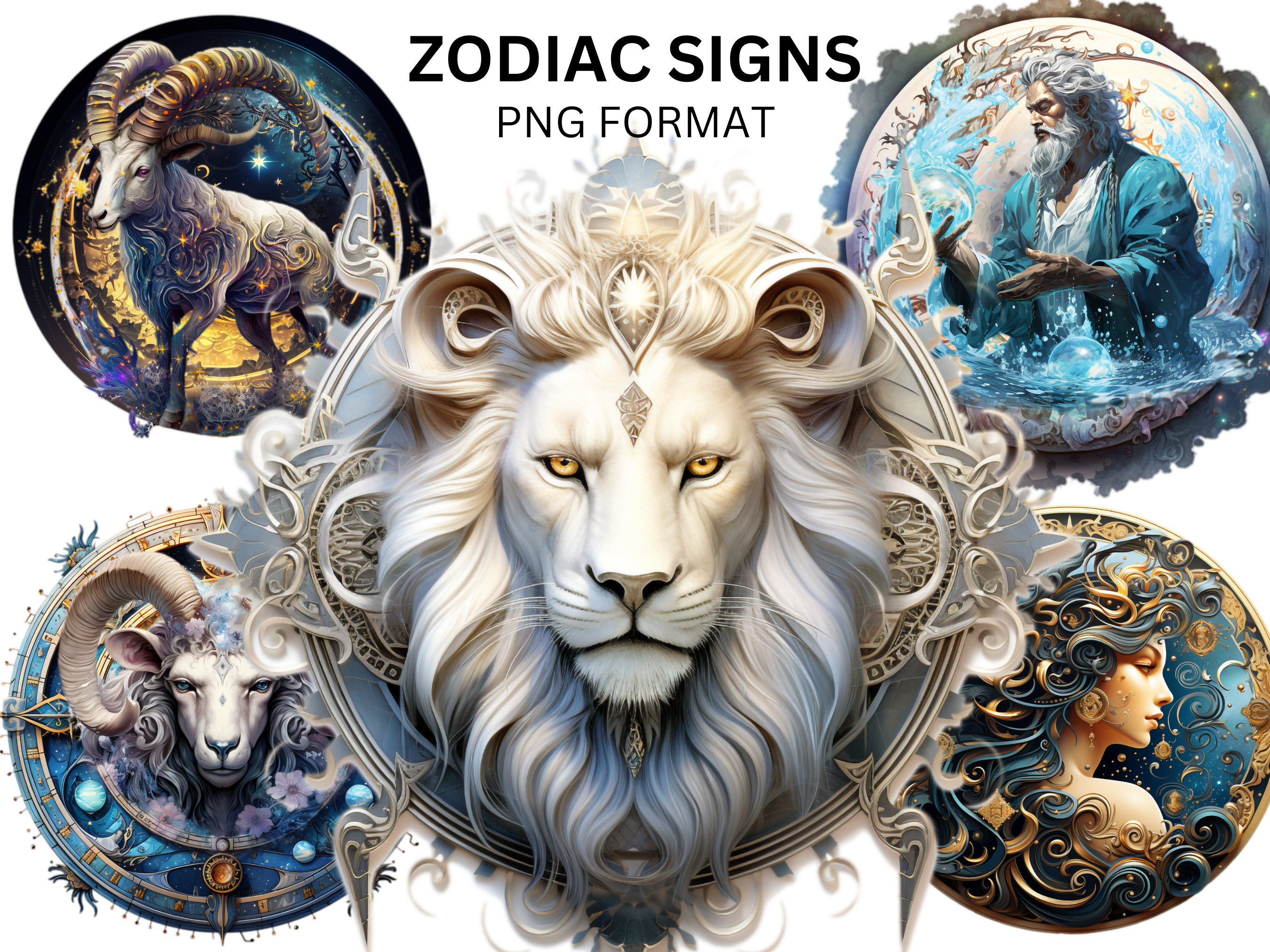 Zodiac Signs Clipart Horoscope PNG Clip Art Bundle - Etsy