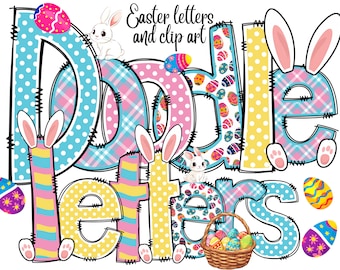 Easter Letters Alphabet Doodle Letters Easter PNG Bundle Bunny Easter Eggs Alpha Bundle & Accessories Sublimation Alpha Set PNG