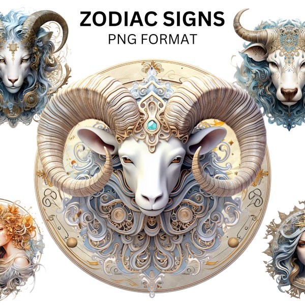 Zodiac Signs Clipart Horoscope PNG Clip Art Bundle Astrological Elements PNG for Magic & Astrology