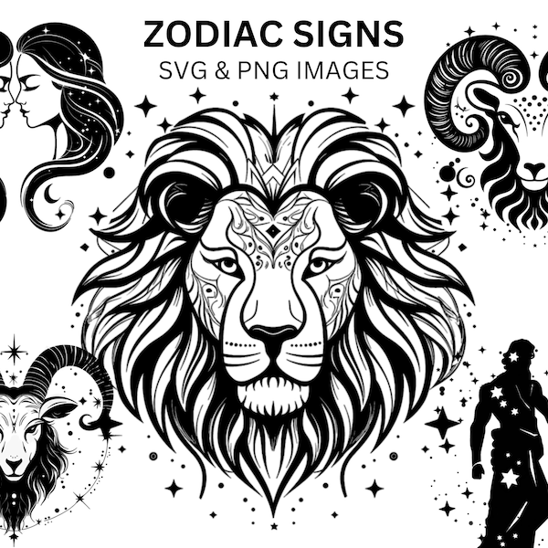 Signes du zodiaque Clipart SVG Horoscope SVG et PNG Clip Art Bundle Éléments astrologiques pour la magie et l'astrologie