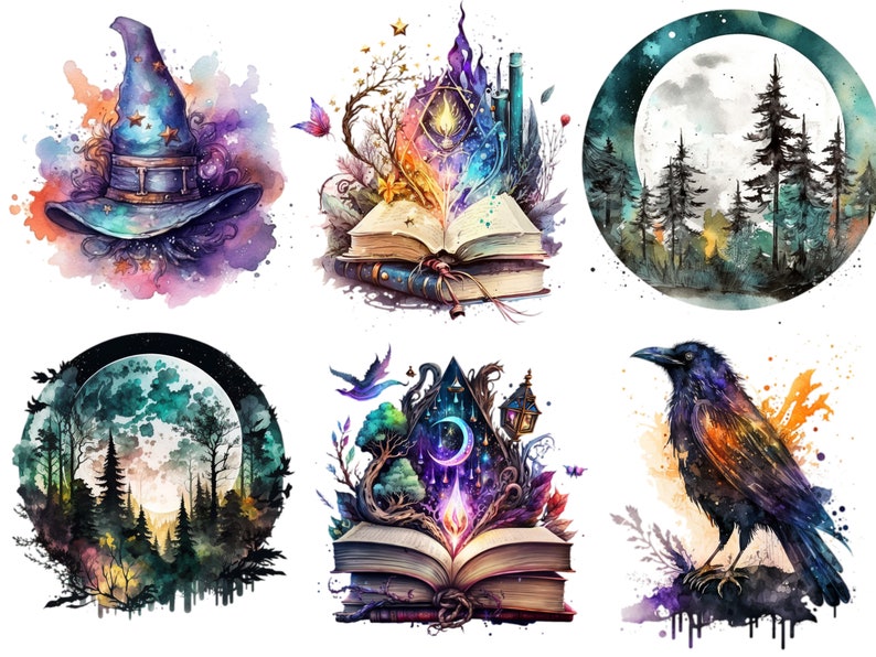 Watercolor Witch Clipart PNG Gothic Witchcraft Clip Art PNG - Etsy