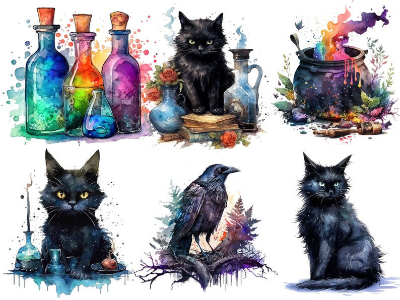 Watercolor Witch Clipart PNG Gothic Witchcraft Clip Art PNG - Etsy