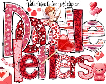 Valentine's Day Alphabet PNG Valentines Doodle Letters PNG Alpha Pack Love Letters Valentine Sublimation Design Bundle Valentines