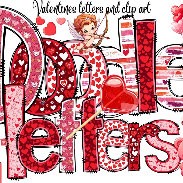 Valentijnsdag Alfabet PNG Valentijnsdag Doodle Letters PNG Alpha Pack Liefdesbrieven Valentine Sublimatie Ontwerpbundel Valentijnsdag