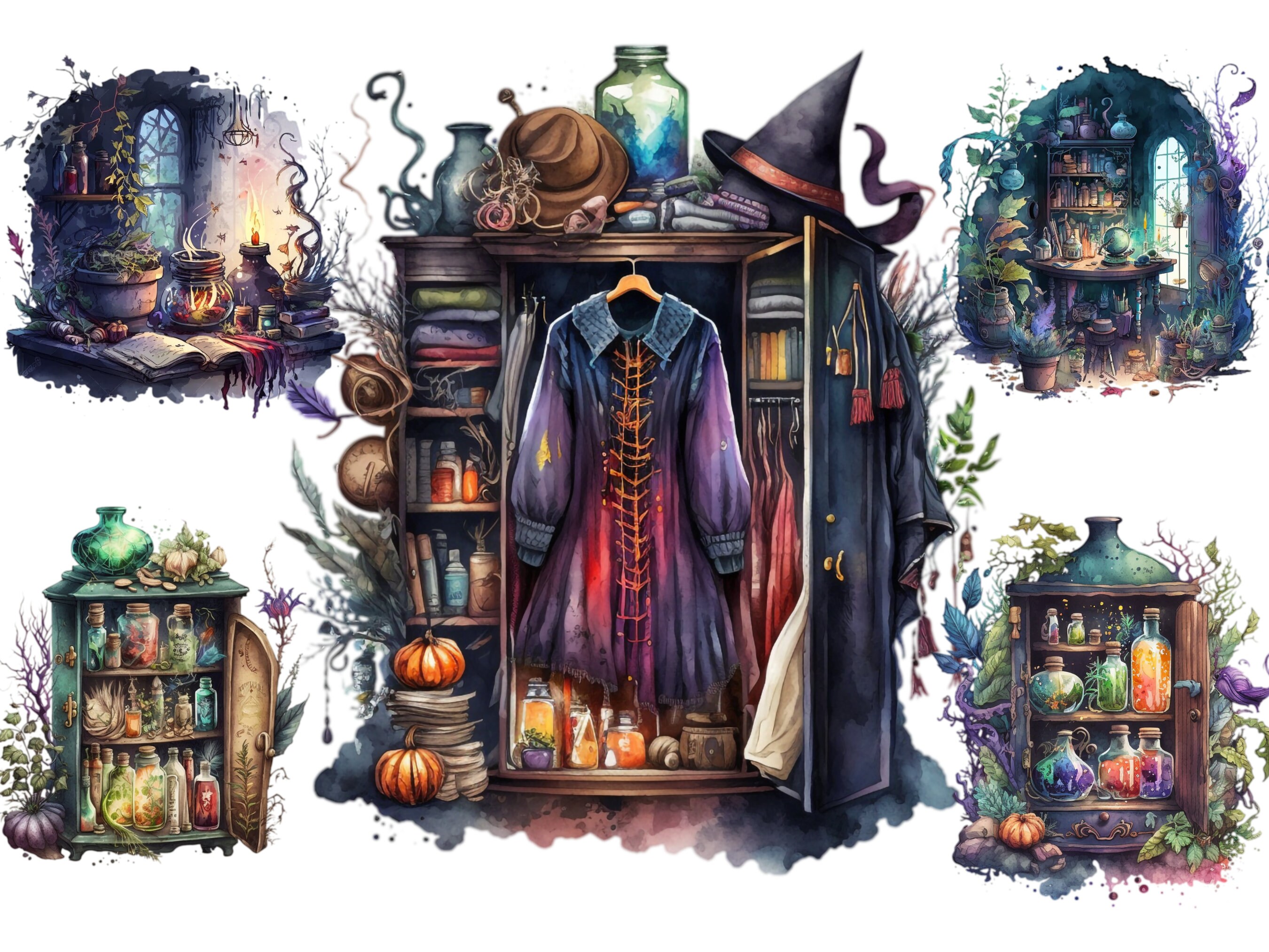 Watercolor Witch Clipart PNG Gothic Witchcraft Clip Art PNG - Etsy