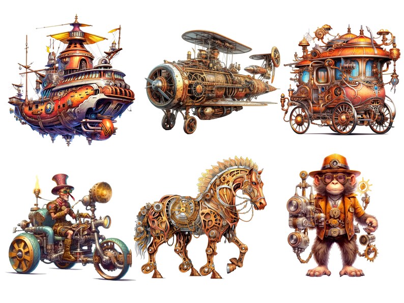 Steampunk Clipart Steampunk PNG Clipart Bundle, Fantasy Clipart, Junk ...