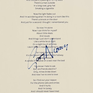 Gary Numan Authentic Signed Music Lyric With Certificate