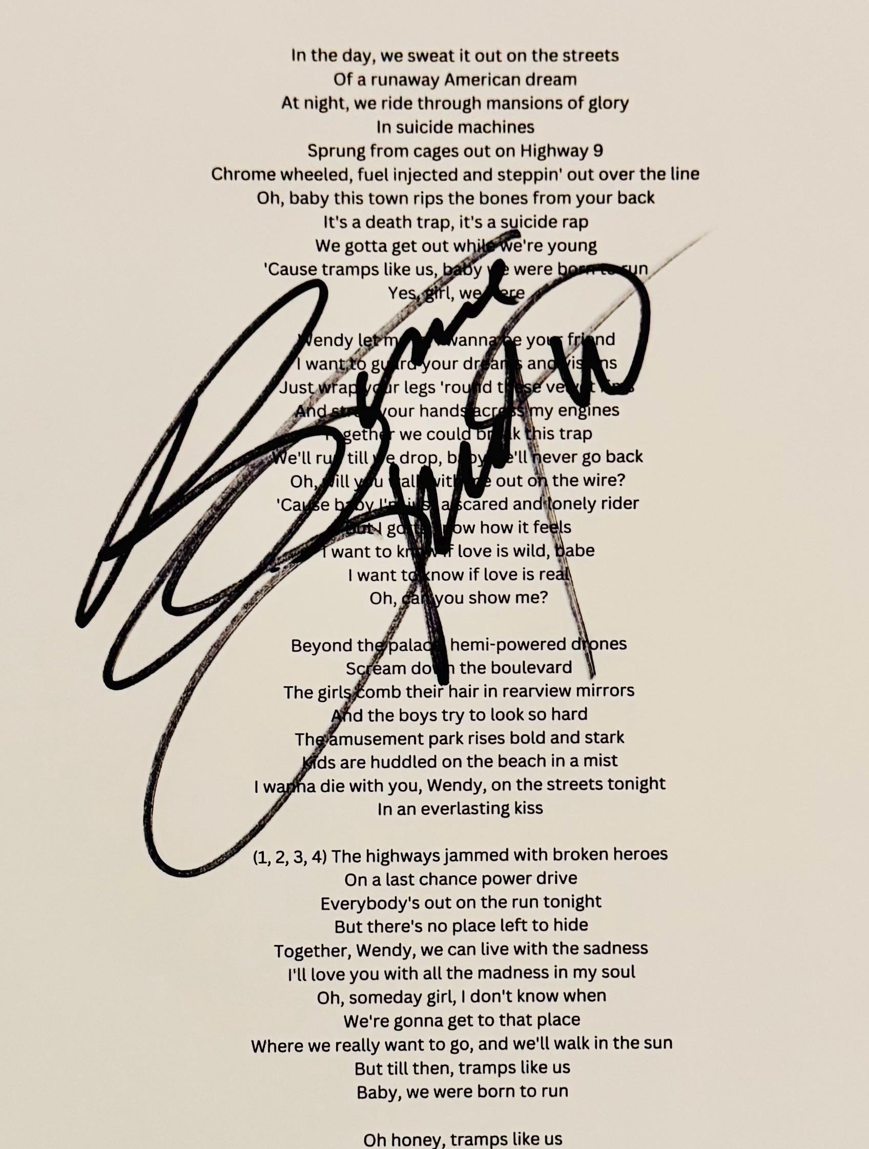 Bruce Springsteen Authentic Signed Music Lyric With Certificate
