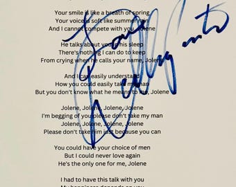 Dolly Parton Genuine Authentic Signed Music Lyric With Certificate