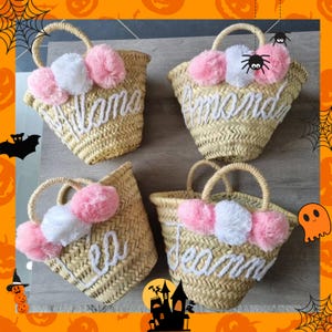 Personalizowany marokański kosz ze słomy – spersonalizowane pudełko na prezent na Halloween dla dzieci z imieniem