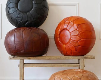 Puf ze skóry marokańskiej, ręcznie robiona poduszka podłogowa ze skóry naturalnej, podnóżek w stylu boho, niepchany