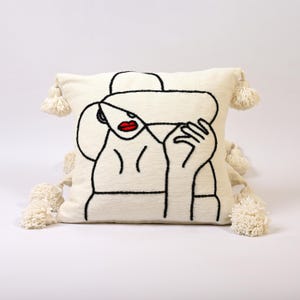 Decorative Moroccan Woman Pillow | Handmade Embroidered Cushion | Artisan Craft