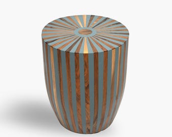 Handmade Moroccan Barrel Walnut Side Table - Unique Artisan Design & Functionality