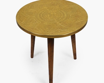 Handcrafted Moroccan Wooden Side Table - Gold Copper Elegance Coffee Table