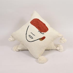 Soft Decorative Pillow | Embroidered Moroccan Cushion | Handmade Accent